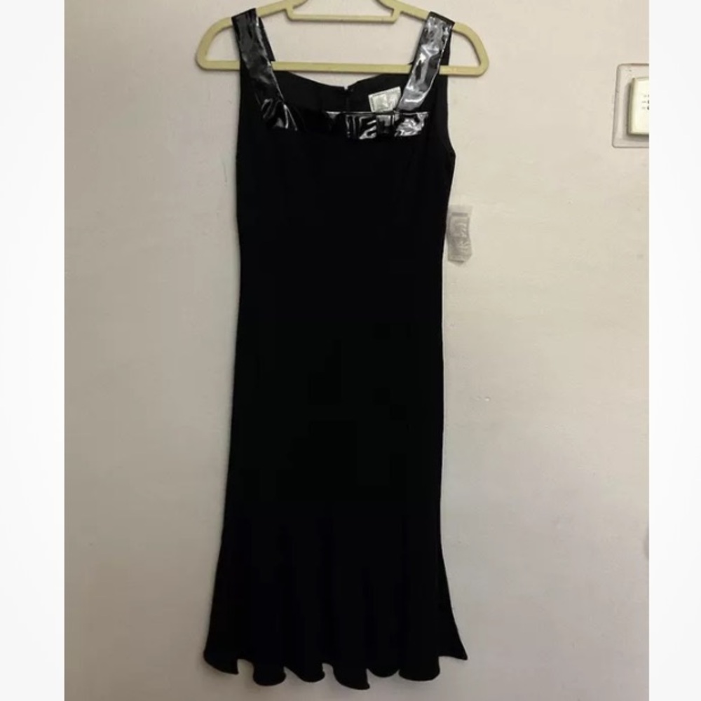 9-10 Alberto Makali Black dress Midi 2 Sleeveless Patent Leather NWT
